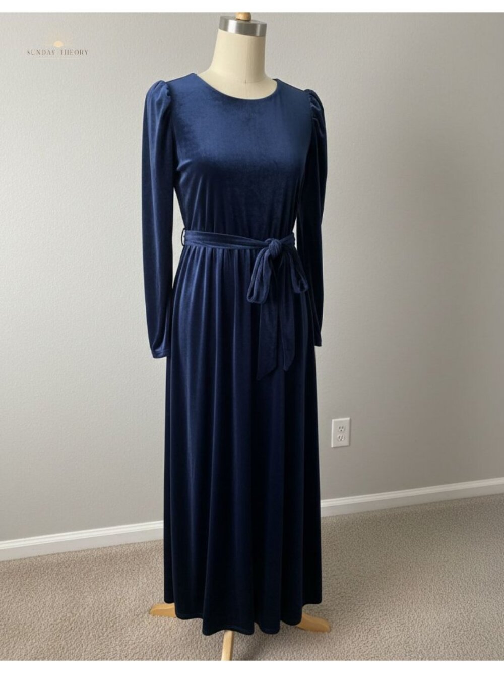 Velvet Long Puff Sleeve Maxi Dress High Waist Formal